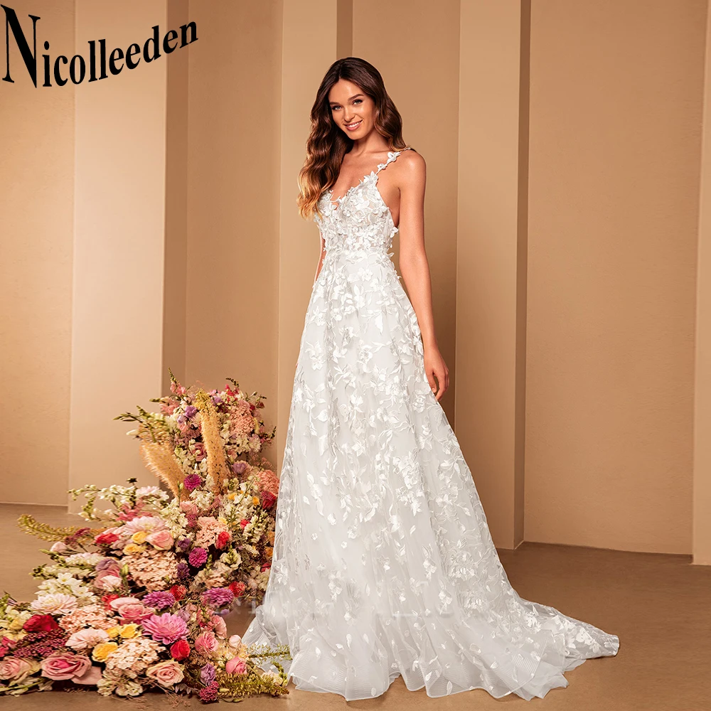 Nicolle Modern Appliques Wedding Dresses For Women Backless V-Neck Tulle Spaghetti Straps Court Train A-LINE Robe De Mariée
Nicolle Modern Appliques Wedding Dresses For Women Backless V-Neck Tulle Spaghetti Straps Court Train A-LINE Robe De Mariée