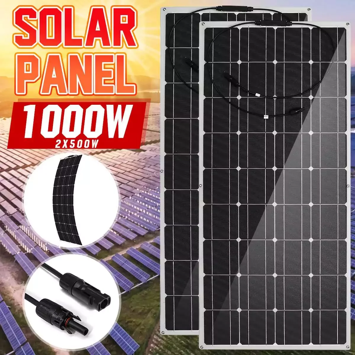1000W 500W Solar Panel Flexible Solar Cell 18V ETFE DIY Cable Waterproof Outdoor Car RV Rechargeable Power System For Car RY
1000W 500W Solar Panel Flexible Solar Cell 18V ETFE DIY Cable Waterproof Outdoor Car RV Rechargeable Power System For Car RY