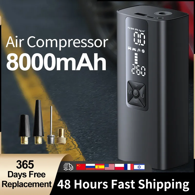 LS 8000mAh Car Air Compressor Pump 12V 150PSI Smart Electric Wireless Automatic Tire Inflator Pump for Motorcycle Bicycle
LS 8000mAh Car Air Compressor Pump 12V 150PSI Smart Electric Wireless Automatic Tire Inflator Pump for Motorcycle Bicycle