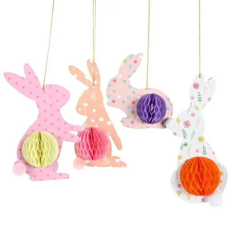 

4Pcs/Set Easter Themed Party Rabbit Honeycomb Balls Shop Window Kindergarten Shopping Mall Decoration Honeycomb Ball Flag