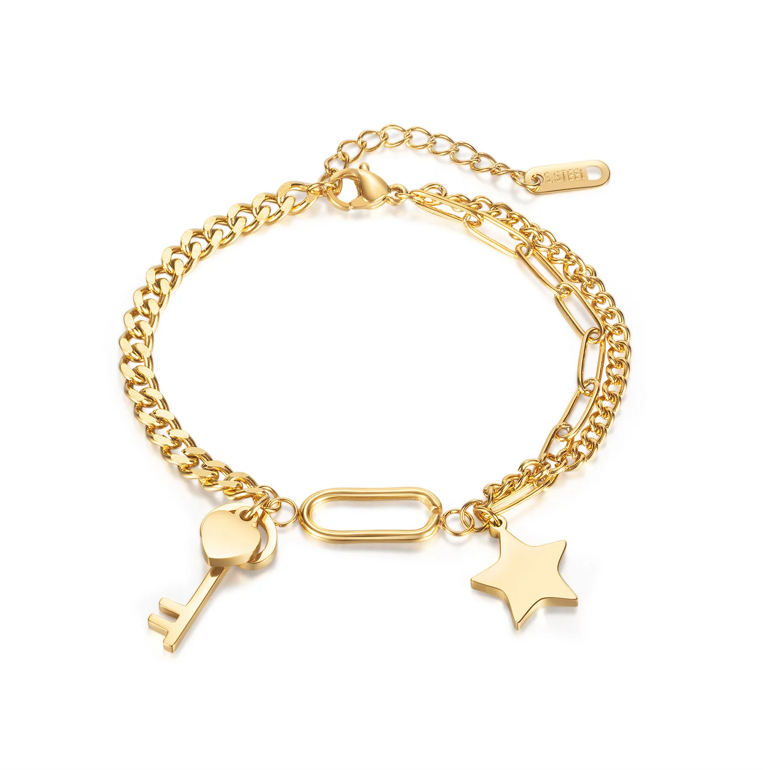 Korean Key Little Star Love Pendant Bracelets Stainless Steel Double Chain Wristband for Woman Girl Anniversary Gift
Korean Key Little Star Love Pendant Bracelets Stainless Steel Double Chain Wristband for Woman Girl Anniversary Gift