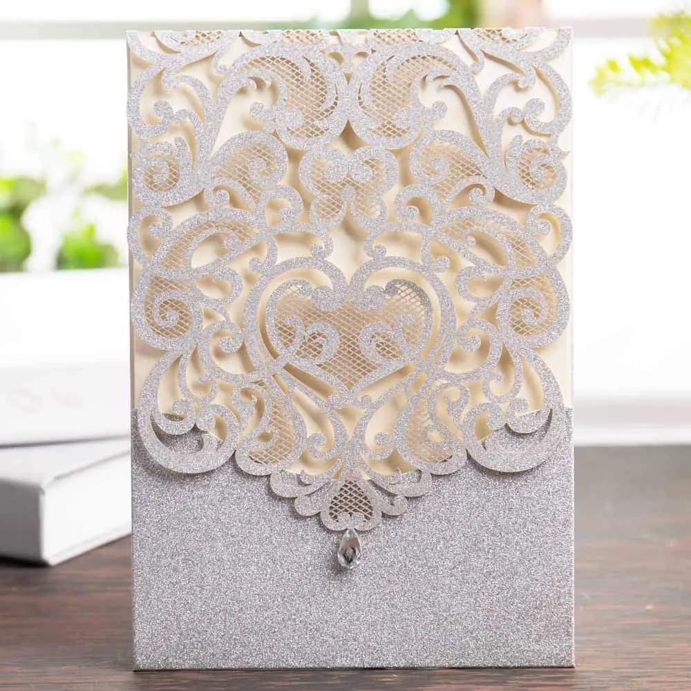 Wishmade 50pcs Silver Gold Laser Cut Wedding Invitations with Rhinestone Elegant Lace Invite for Party Supplies Customizable
Wishmade 50pcs Silver Gold Laser Cut Wedding Invitations with Rhinestone Elegant Lace Invite for Party Supplies Customizable