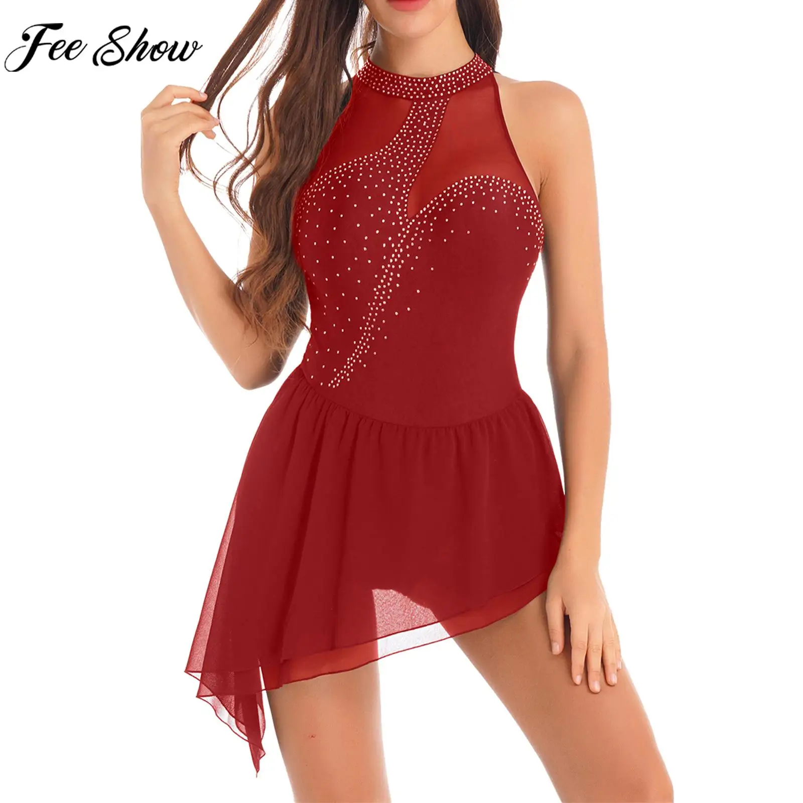 Women Sleeveless Figure Skating Dress Shiny Rhinestone Sheer Mesh Irregular Hem Chiffon Ballet Tutu Dance Leotard Dresses
Women Sleeveless Figure Skating Dress Shiny Rhinestone Sheer Mesh Irregular Hem Chiffon Ballet Tutu Dance Leotard Dresses