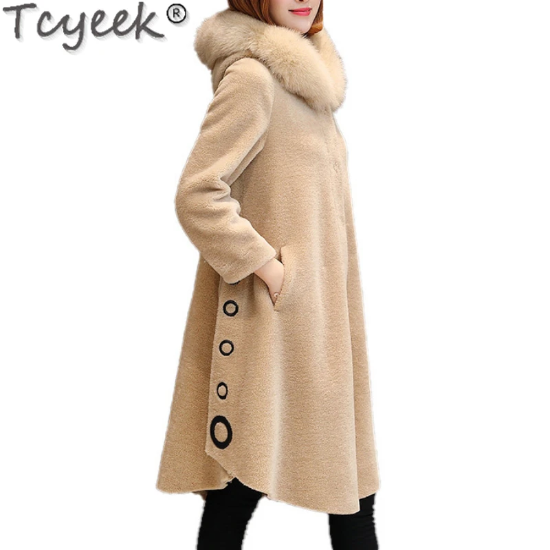 

Tcyeek Fashiion New Sheep Shearling Coat Women Autumn Winter Chic Wool Coats Women's Long A-line Loose Fur Coat Casaco Feminino