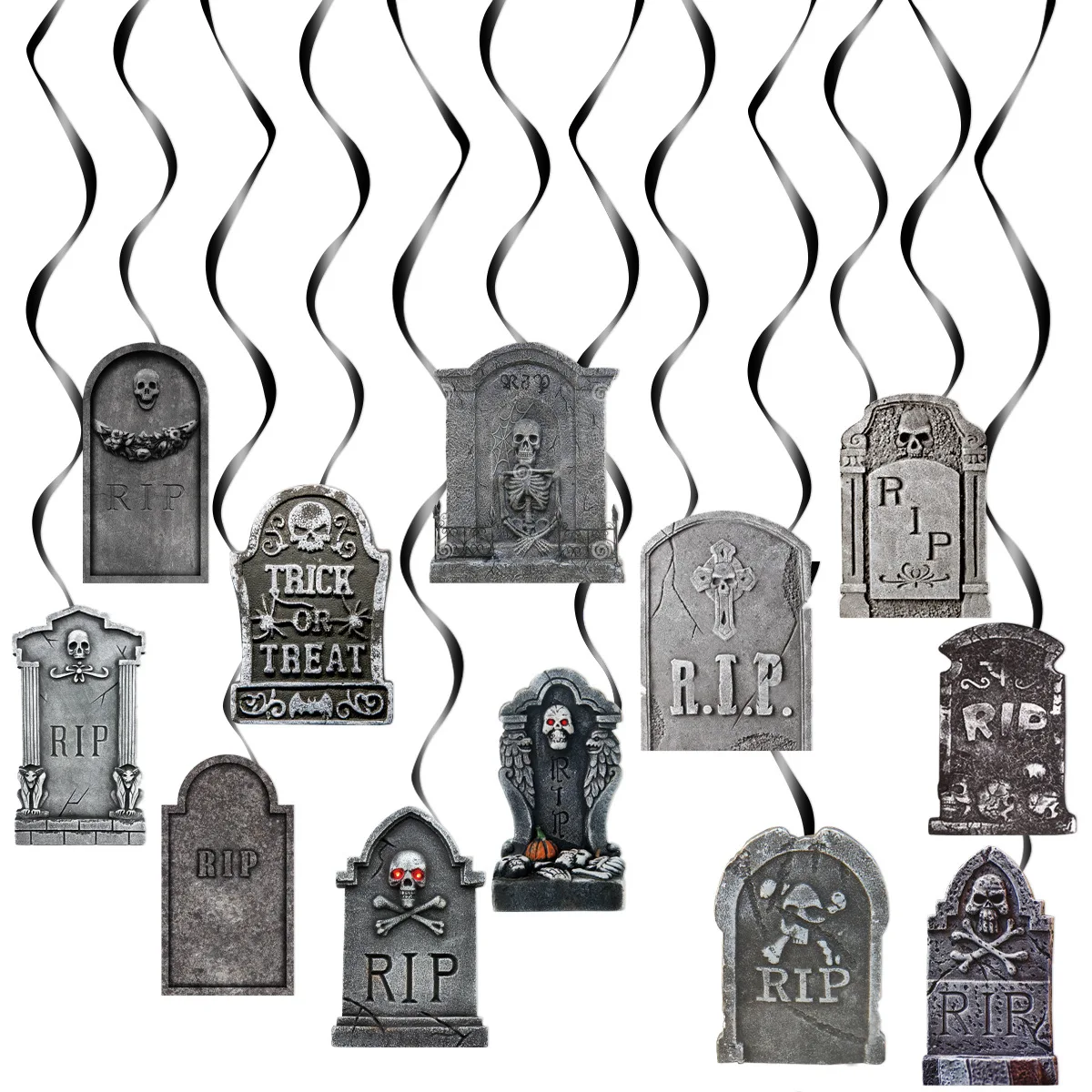 Halloween Decoration 12pcs Tombstone Spiral Pendants Ghost Festival RIP Hanging Pendants Happy Halloween Party Decor For Home
Halloween Decoration 12pcs Tombstone Spiral Pendants Ghost Festival RIP Hanging Pendants Happy Halloween Party Decor For Home