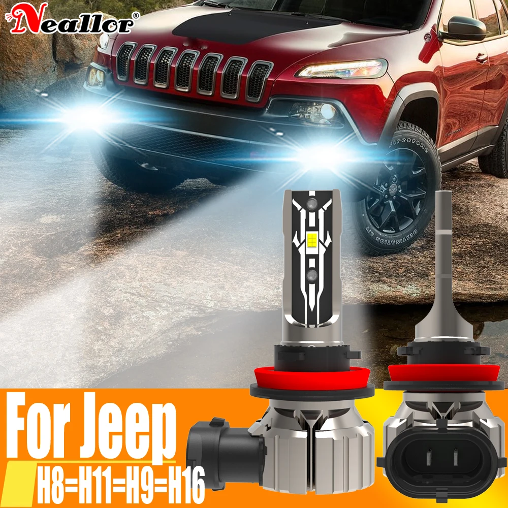 2x H11 H8 светодиодные противотуманные фары Canbus H16 H9 Автомобильная Лампа 6000K Диодная ходовая лампа 12 В 55 Вт для Jeep Renegade Cherokee VW