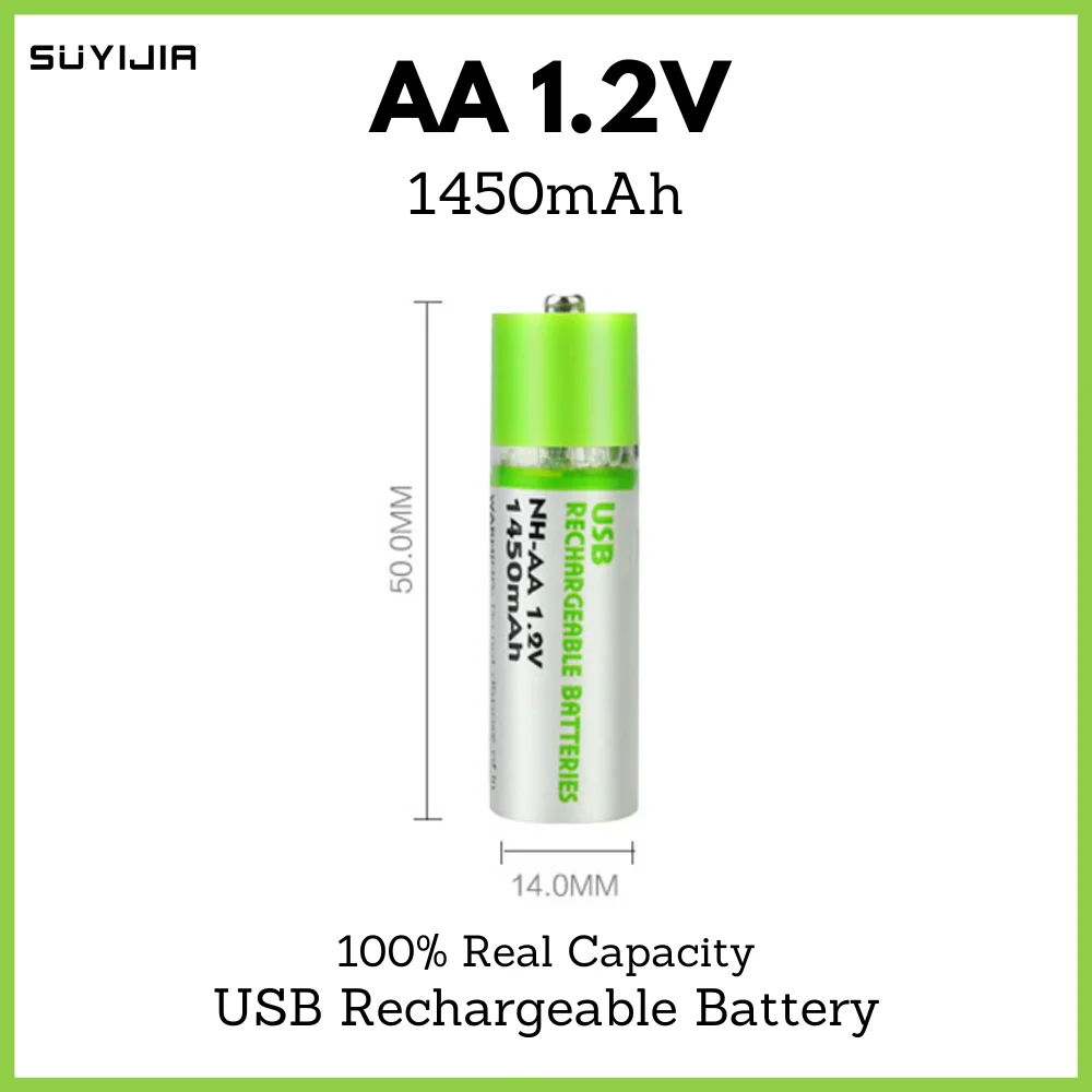 1.2V 1450mAh AA Ni-MH Rechargeable Battery USB Rechargeable Battery for Remote Control Mouse Alarm Clock Small Fan Electric Toys
1.2V 1450mAh AA Ni-MH Rechargeable Battery USB Rechargeable Battery for Remote Control Mouse Alarm Clock Small Fan Electric Toys