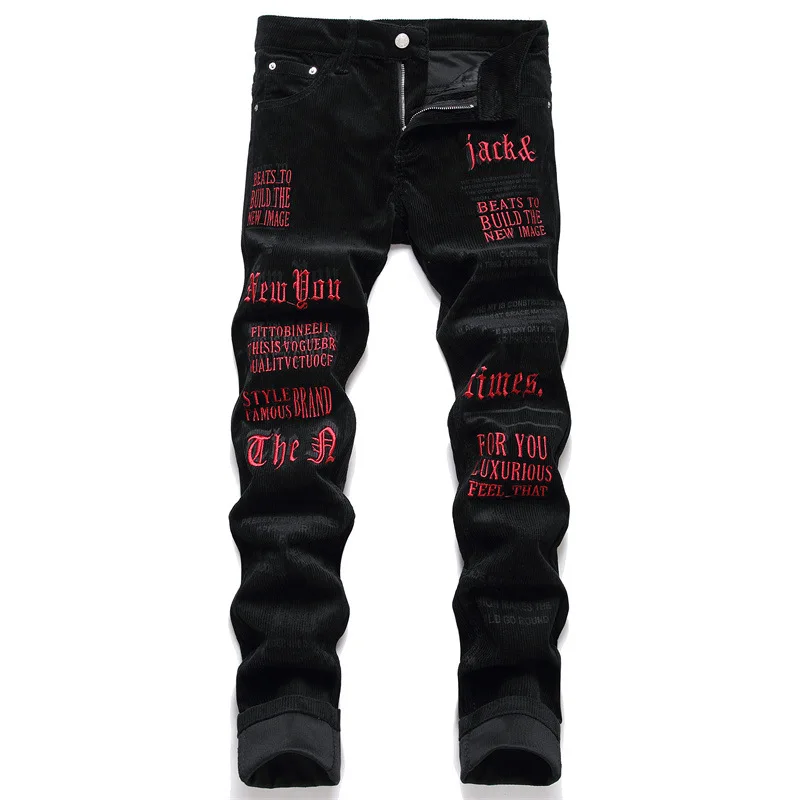 Rock punk style design Men Letters Embroidery Corduroy Pants Casual Slim Contrast Print Black Trousers Stretch jeans
Rock punk style design Men Letters Embroidery Corduroy Pants Casual Slim Contrast Print Black Trousers Stretch jeans