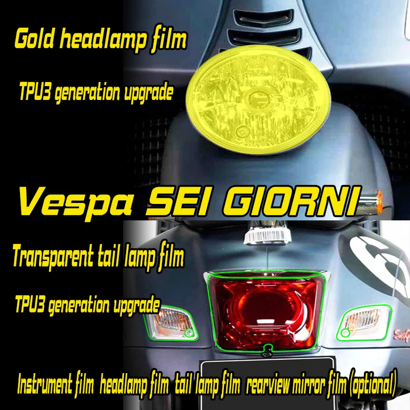 Applicable to Vespa 6th Sei Giorni instrument headlamp tail light film rearview mirror transparent TPU high-definition protectiv
Applicable to Vespa 6th Sei Giorni instrument headlamp tail light film rearview mirror transparent TPU high-definition protectiv