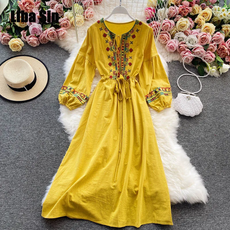 Liba Sin Women Seaside Holiday Dress Women Bohemian Beach Dress Women Embroidered Lantern Sleeve Wind Swing Long Dress
Liba Sin Women Seaside Holiday Dress Women Bohemian Beach Dress Women Embroidered Lantern Sleeve Wind Swing Long Dress