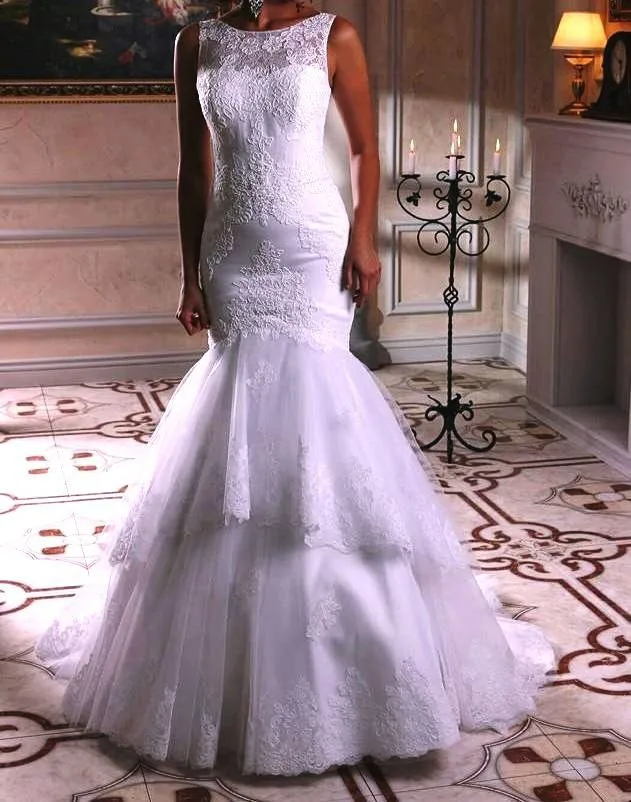 Tiered Lace Mermaid Wedding Dresses 2016 Sexy Wedding Gowns Applique White Bridal Gown Custom Made Vestido De Noiva Sereia
Tiered Lace Mermaid Wedding Dresses 2016 Sexy Wedding Gowns Applique White Bridal Gown Custom Made Vestido De Noiva Sereia