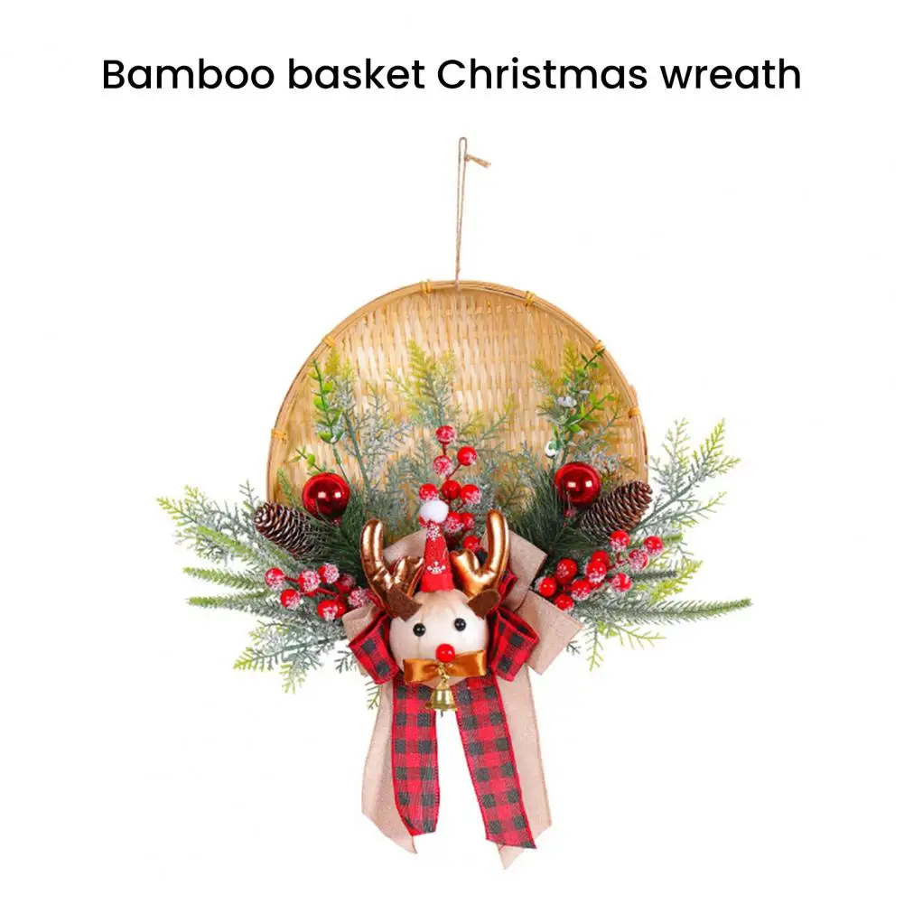 

Bright Colored Wreath Festive Holiday Garland Santa Snowman Elk Wreath with Pine Cone Berry Green Leaves Cypress Branch