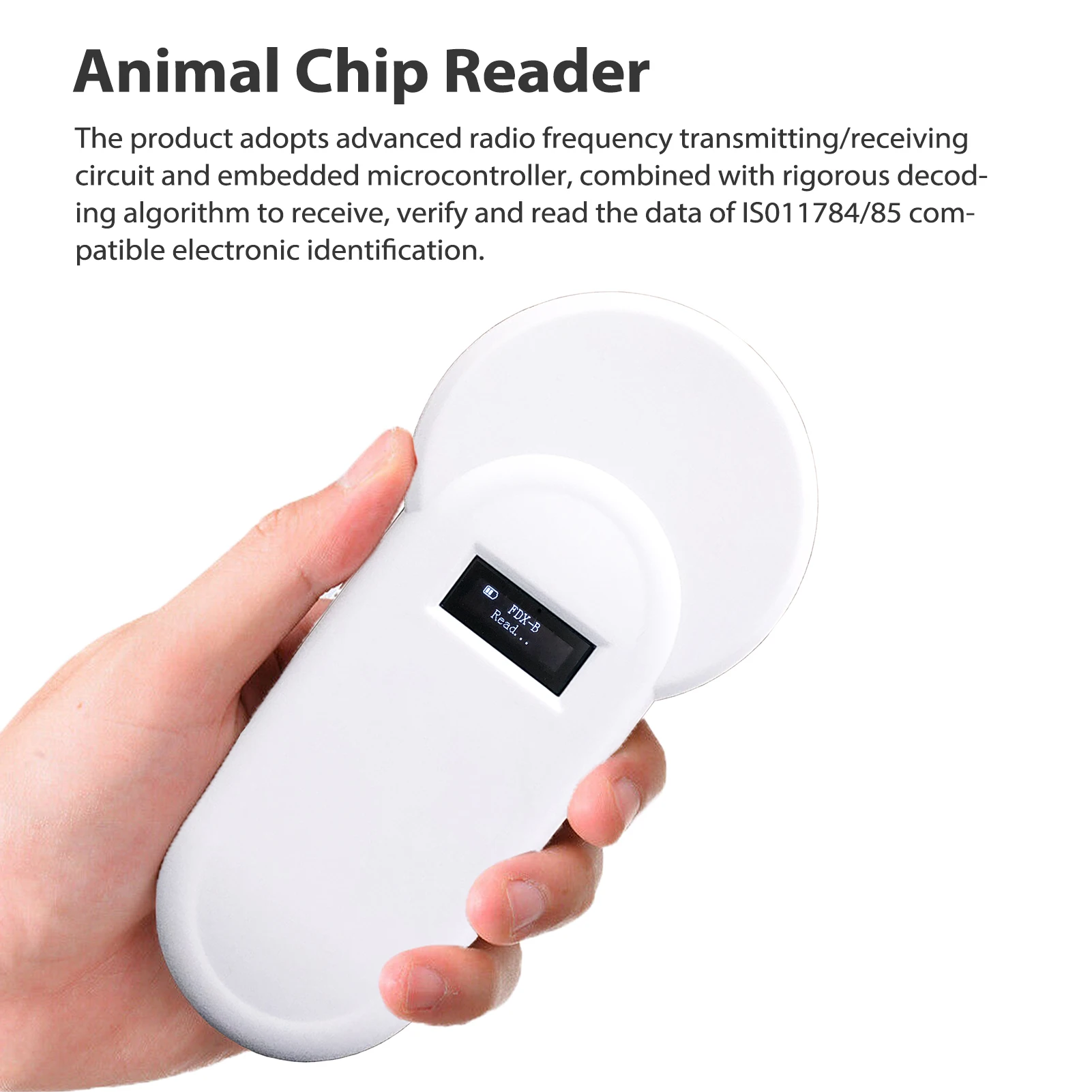 

Pet ID Reader Animal Chip Digital Scanner 134.2KHz OLED Display Microchip Handheld Identification FDX-B Format for Cat Dog