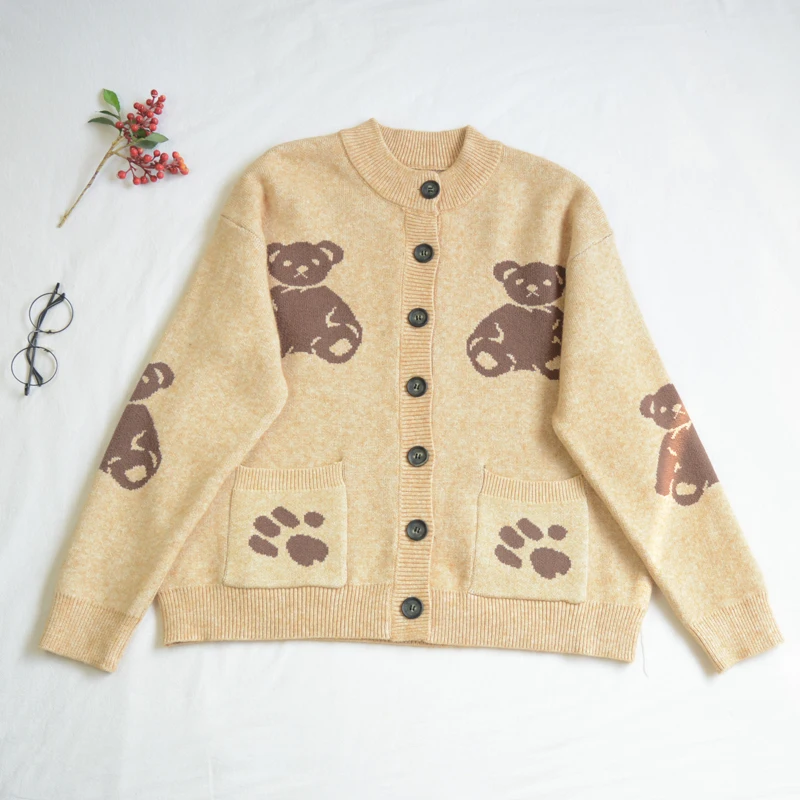 Vintage Preppy Style Autumn Winter Bear Cardigan Sweaters Yellow Jacquard Women Sweater Coat O Neck Single-breasted Knitted Tops
Vintage Preppy Style Autumn Winter Bear Cardigan Sweaters Yellow Jacquard Women Sweater Coat O Neck Single-breasted Knitted Tops