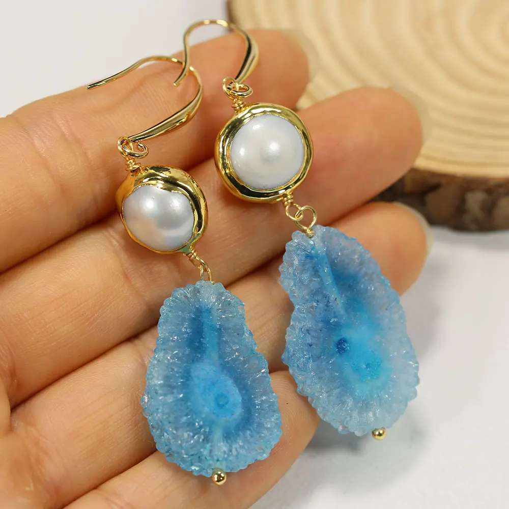 GuaiGuai Jewelry Natural White Pearl Gold Color Plated Blue Quartzs Rough Dangle Hook Earrings Simple Gifts For Women
GuaiGuai Jewelry Natural White Pearl Gold Color Plated Blue Quartzs Rough Dangle Hook Earrings Simple Gifts For Women