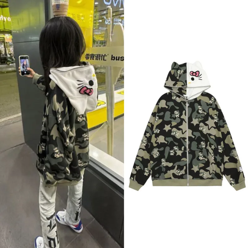 Камуфляжные пальто MINISO Hellokitty Y2k флисовая уличная одежда парная куртка с