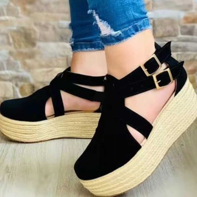 2022 Summer Women's Sandals Vintage Wedge Shoes Woman Buckle Strap Straw Thick Bottom Flats Platform Sandals Flock Female Shoes
2022 Summer Women's Sandals Vintage Wedge Shoes Woman Buckle Strap Straw Thick Bottom Flats Platform Sandals Flock Female Shoes