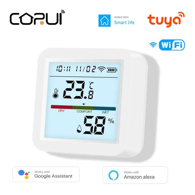 Умный Wi-Fi датчик температуры и влажности CORUI Tuya, Термометр-Гигрометр с подсветкой для помещений, работает с Alexa Google Home
Умный Wi-Fi датчик температуры и влажности CORUI Tuya, Термометр-Гигрометр с подсветкой для помещений, работает с Alexa Google Home