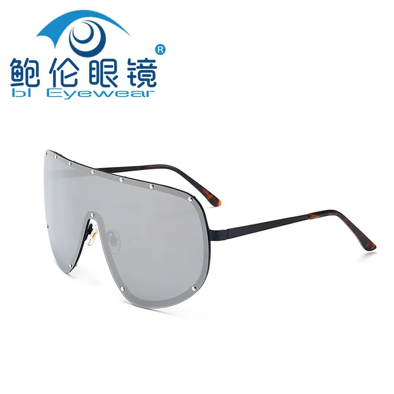 

New European And American One-Piece Sunglasses Fashion Big Frame Sunglasses One Piece Inlaid Rivets Sunglasses Frameless Goggles