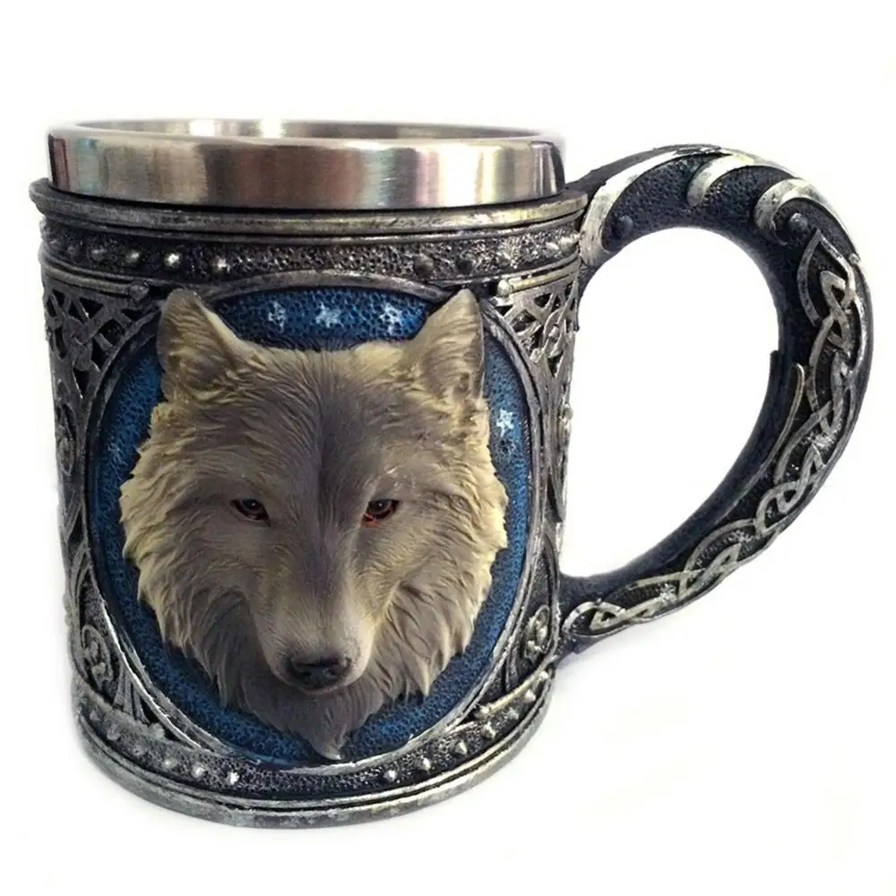 

450ml 3D Wolf Head Beer Mug With Handle Vintage Resin Water Cup Coffee Mug Cup Tea Milk Mug Beer Juice Mugs Drink Cups Gift