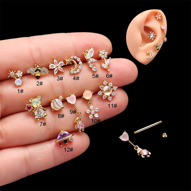 Серьги-гвоздики женские из нержавеющей стали с фианитом, 1 шт.