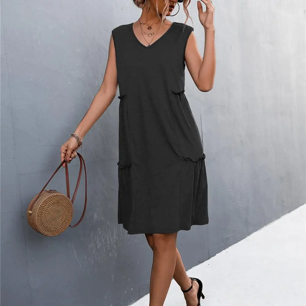 Повседневное женское платье с V-образным вырезом, без рукавов, с оборками по бокам, однотонное женское платье с коротким рукавом, женская оде...
Повседневное женское платье с V-образным вырезом, без рукавов, с оборками по бокам, однотонное женское платье с коротким рукавом, женская оде...