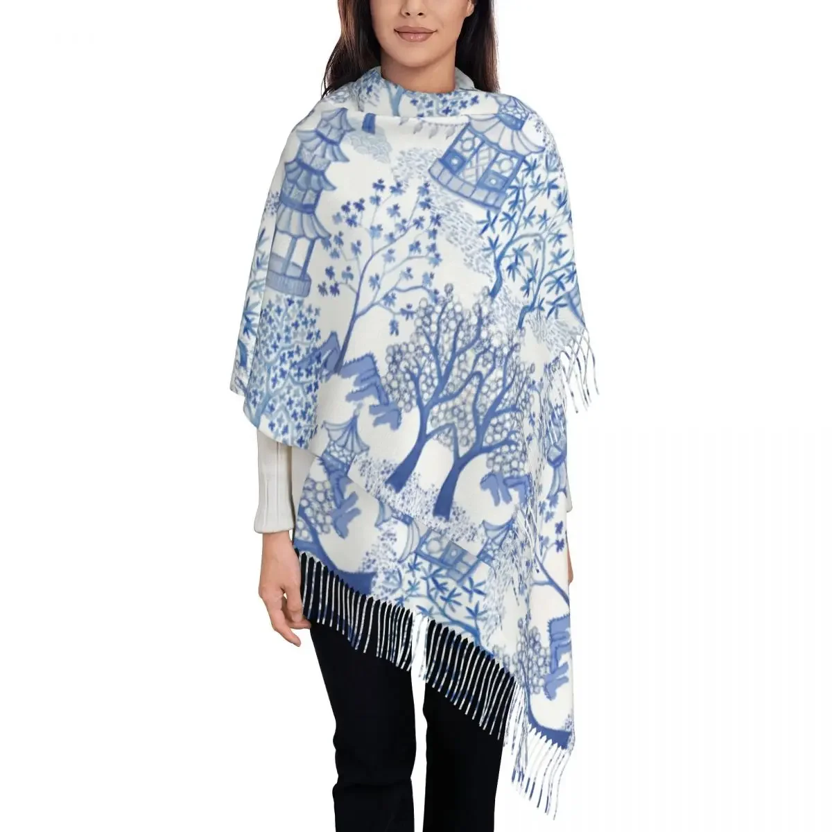 Female Long Pagoda Forest Scarves Women Winter Soft Warm Tassel Shawl Wrap Blue Delft Vintage Chinoiserie Scarf
Female Long Pagoda Forest Scarves Women Winter Soft Warm Tassel Shawl Wrap Blue Delft Vintage Chinoiserie Scarf