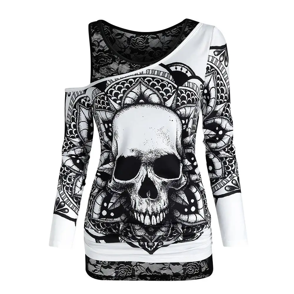 Sexy Women Autumn Black Gothic T-Shirts Mesh Patchwork Design See Through V-Neck Long Sleeve Skull Pattern Slim Pullovers Top
Sexy Women Autumn Black Gothic T-Shirts Mesh Patchwork Design See Through V-Neck Long Sleeve Skull Pattern Slim Pullovers Top