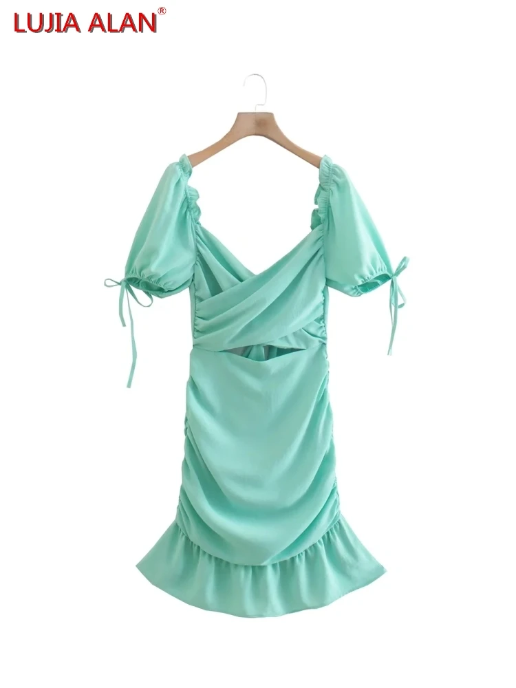 Women Cross Design Back Lace Up Bowknot Dress Summer Female Puff Sleeve Mini Vestidos LUJIA ALAN D9909 
Women Cross Design Back Lace Up Bowknot Dress Summer Female Puff Sleeve Mini Vestidos LUJIA ALAN D9909