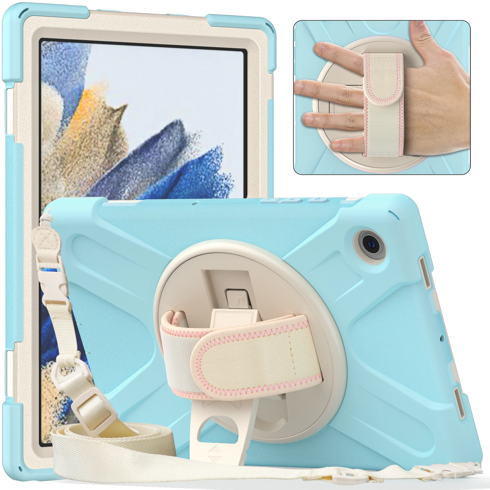 For Samsung Galaxy Tab A8 10.5 Inch 2021 X200/X205 360 Degree Rotation Kickstand Cover Case With Adjustable Shoulder Strap
For Samsung Galaxy Tab A8 10.5 Inch 2021 X200/X205 360 Degree Rotation Kickstand Cover Case With Adjustable Shoulder Strap