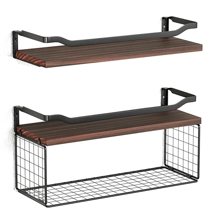 Floating Shelves With Wire Storage Basket Bathroom Shelves Over Toilet With Protective Metal Guardrail
Floating Shelves With Wire Storage Basket Bathroom Shelves Over Toilet With Protective Metal Guardrail