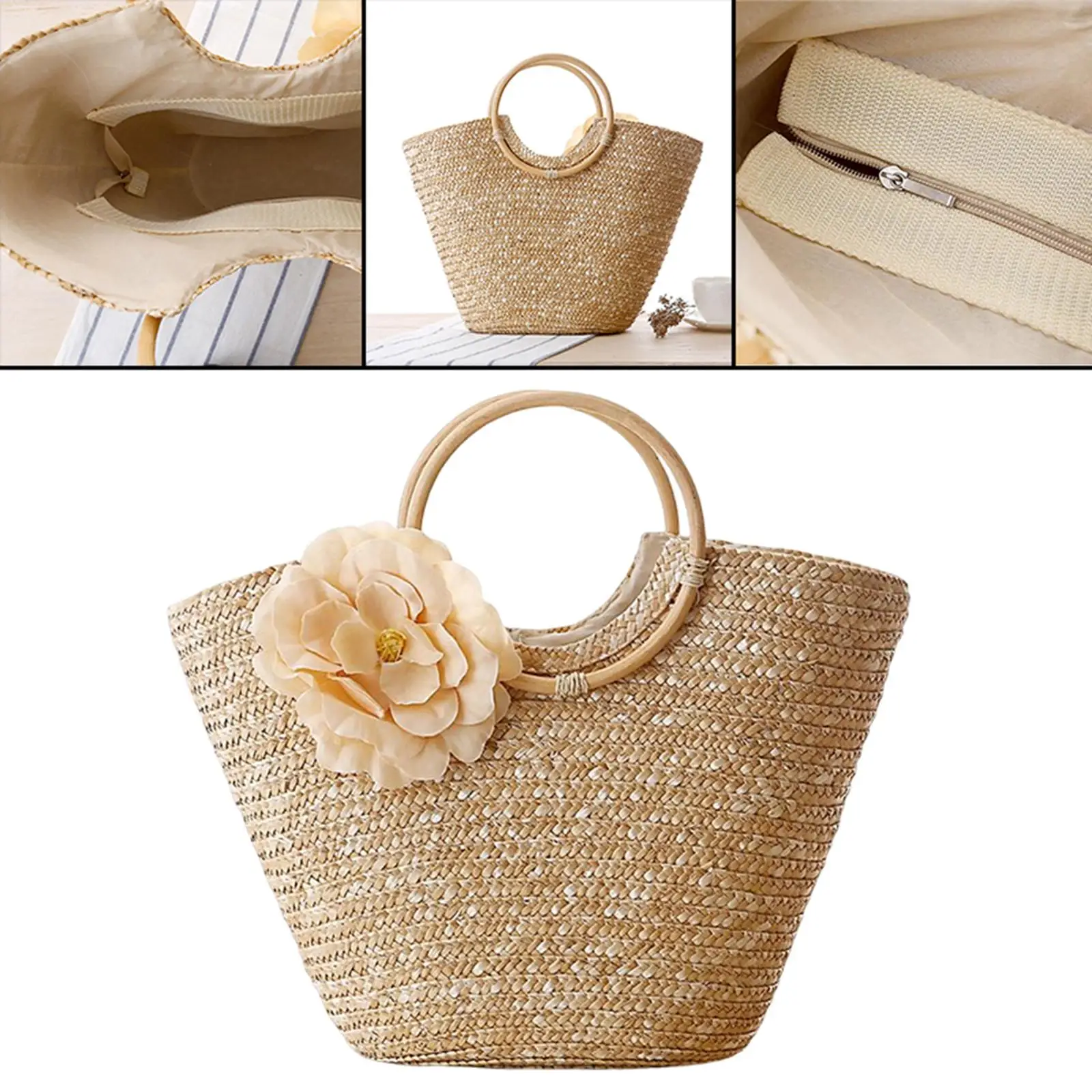 Casual Straw Woven Handbag Messenger Bags Ladies Girls Top Handle Satchel Flower Decor Photo Props Women Tote for Travel Beach
Casual Straw Woven Handbag Messenger Bags Ladies Girls Top Handle Satchel Flower Decor Photo Props Women Tote for Travel Beach