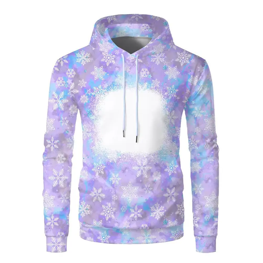 

Sublimation Blank Sweatshirts Tie Dye Snowflake Design Hoodies Women Warm O-Neck Pullover Tops Christmas Clothes For DIY Print