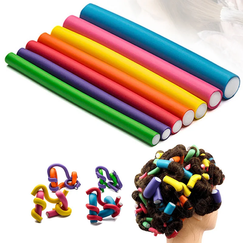 

10Pcs/Lot Flexible Curling Rods Hair Curler Makers Soft Foam Bendy Twist Curls DIY Roller Styling Hairdressing Tools Hair Spiral