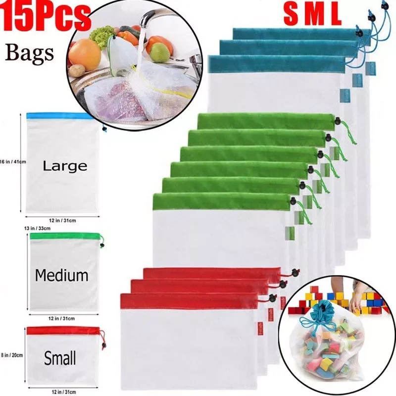 5/15pcs Eco Friendly Washable Mesh Produce Bags for Grocery Shopping Storage Reusable Fruit Vegetable Kitchen Storage
5/15pcs Eco Friendly Washable Mesh Produce Bags for Grocery Shopping Storage Reusable Fruit Vegetable Kitchen Storage