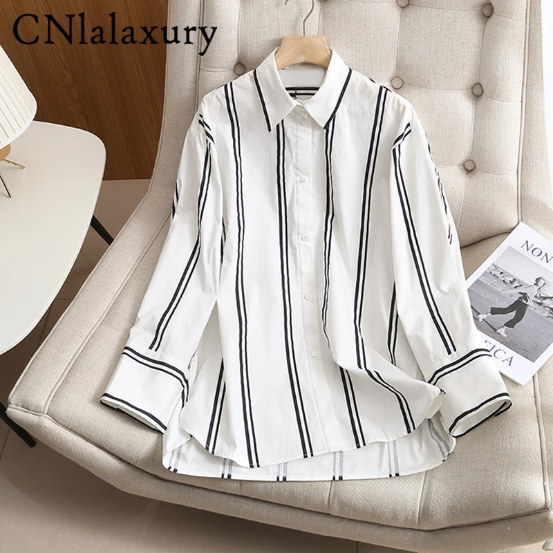 CNlalaxury Autumn Woman Casual Cotton Blend Striped Shirt Simple Long Sleeves Asymmetrical Blouse Office Lady Top Female Blusas
CNlalaxury Autumn Woman Casual Cotton Blend Striped Shirt Simple Long Sleeves Asymmetrical Blouse Office Lady Top Female Blusas