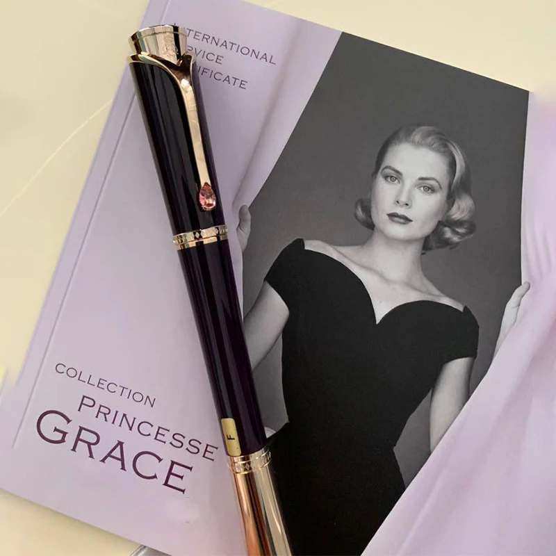 

Princesse Grace Kelly deep Purple MB Ballpoint Rollerball Pen with Teardrop Shape Diamond Stone Business Smooth Writing Gift