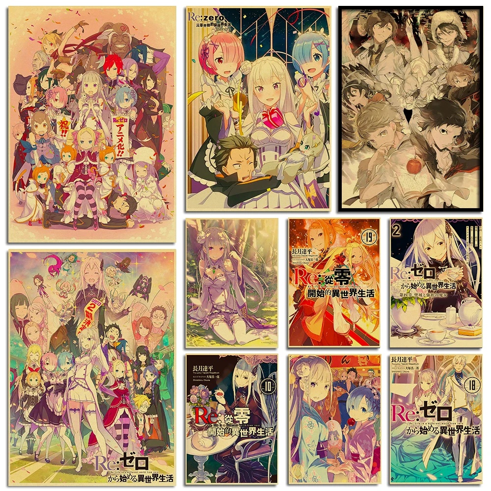 Popular Japanese Novels Anime Re:0 Kraft Vintage Paper Prints and Posters Art Painting Wall Sticker for Cafe House Bar Decor
Popular Japanese Novels Anime Re:0 Kraft Vintage Paper Prints and Posters Art Painting Wall Sticker for Cafe House Bar Decor