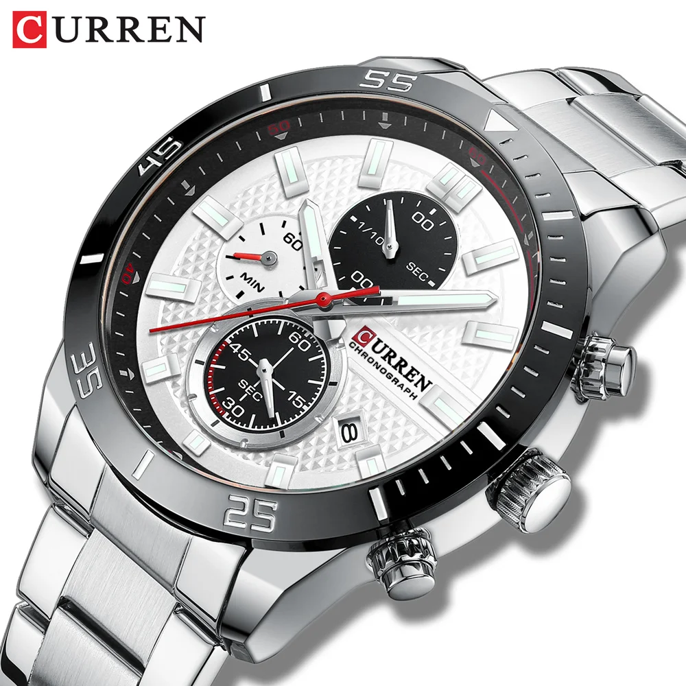 CURREN Sport Stainless Steel Wristwatches with Luminous Fashion Quartz Clock for Men Chronograph Watch
CURREN Sport Stainless Steel Wristwatches with Luminous Fashion Quartz Clock for Men Chronograph Watch