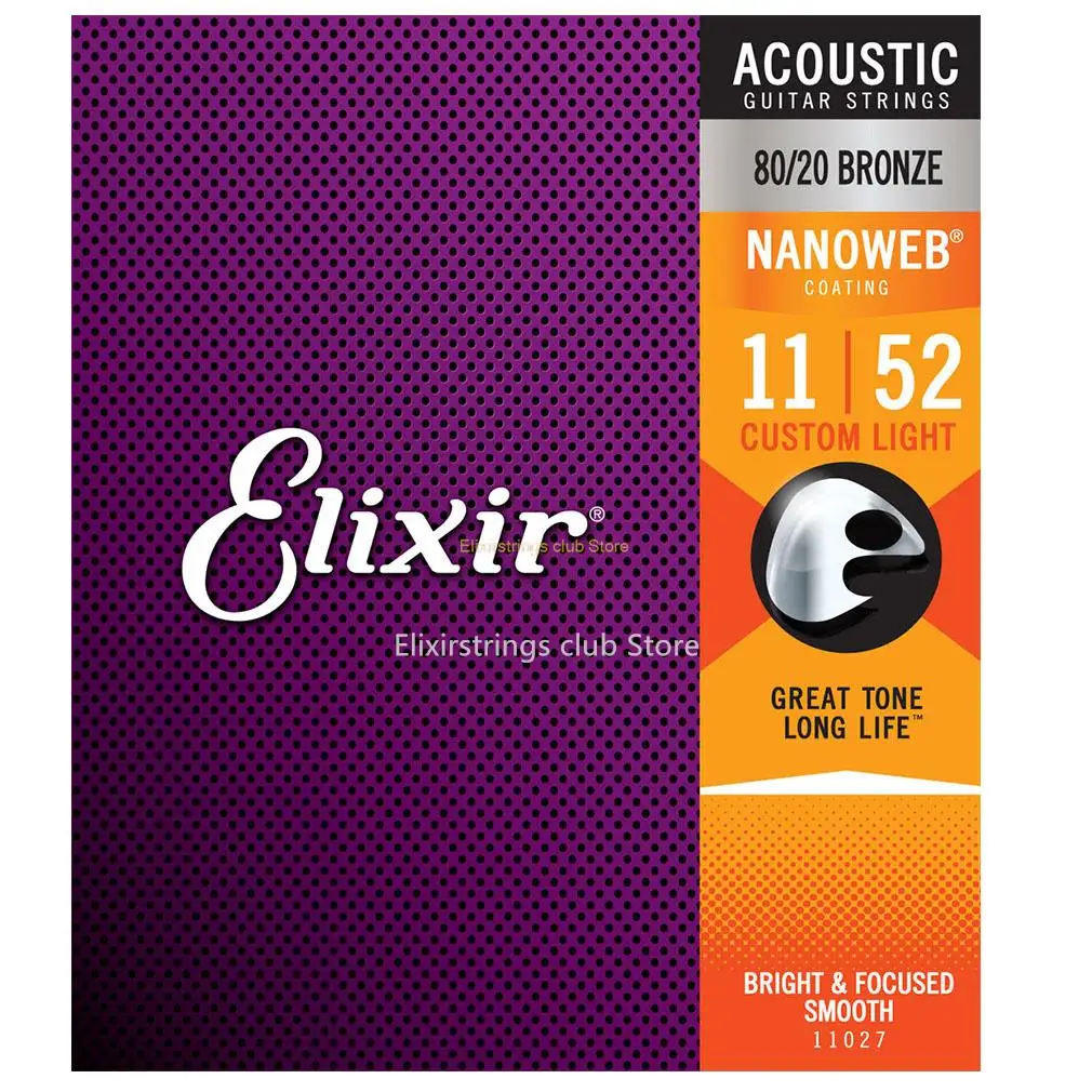 

Elixir Nanoweb 11027 Coating 80/20 Bronze Acoustic Guitar Strings Custom Light 011-052