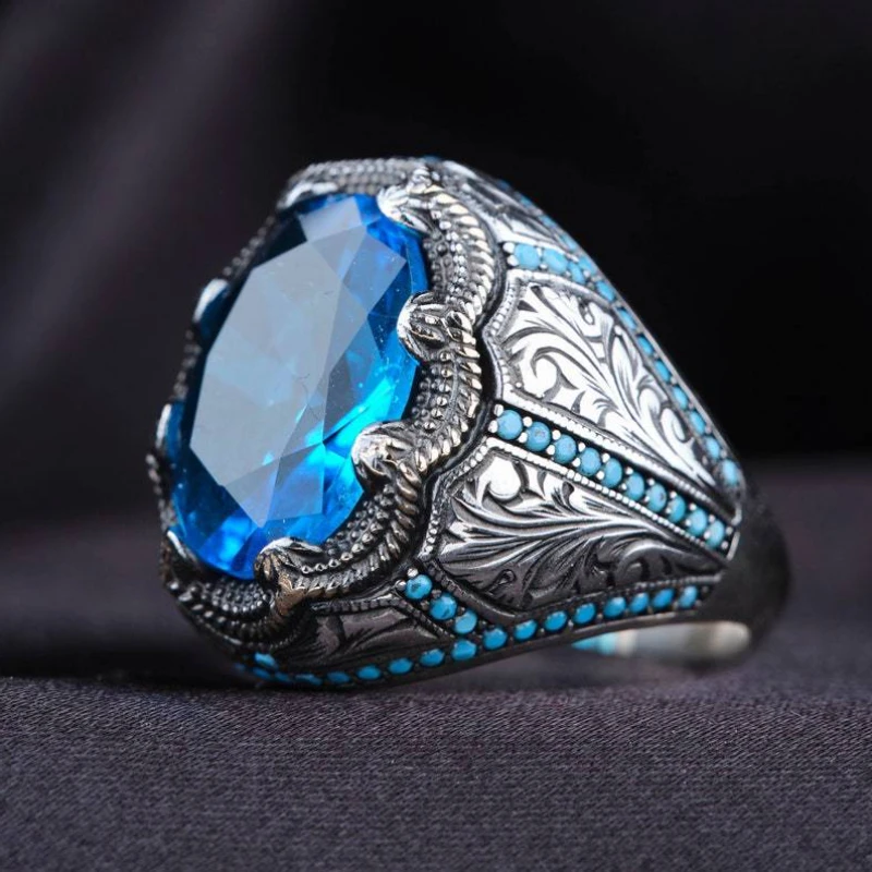 European and American Diamond Blue Zircon Ring Hyland Gem Retro Men's Ring High Quality Turquoise To Attend The Banquet Ring
European and American Diamond Blue Zircon Ring Hyland Gem Retro Men's Ring High Quality Turquoise To Attend The Banquet Ring