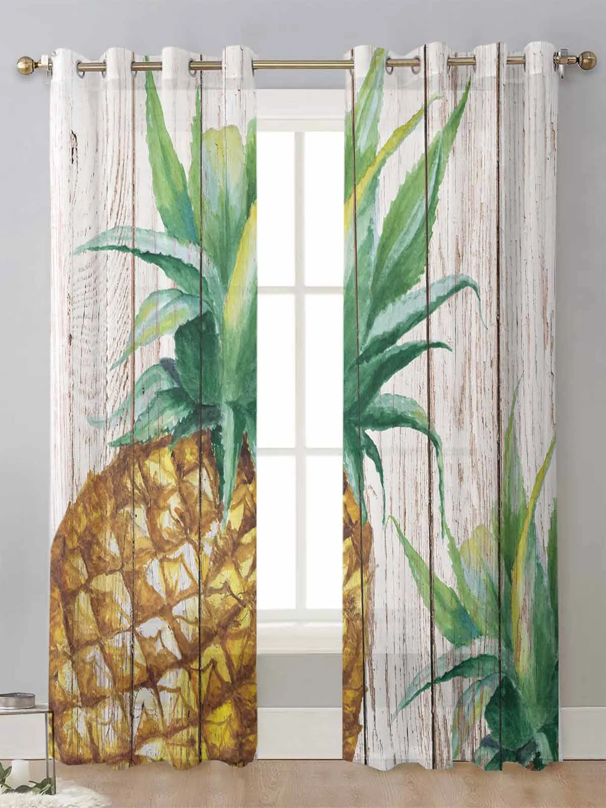 

Vintage Wood Grain Tropical Fruit Pineapple Sheer Curtains For Living Room Window Voile Tulle Curtain Cortinas Drapes Home Decor