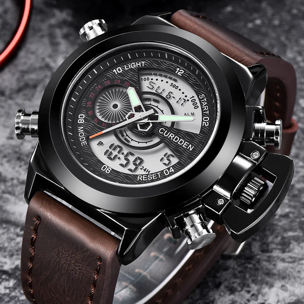 Mens Leather Sports Watches Quartz LED Digital Clock Waterproof Wrist Watch Exquisite Classic Watch Women Wrist Watch Reloj Homb
Mens Leather Sports Watches Quartz LED Digital Clock Waterproof Wrist Watch Exquisite Classic Watch Women Wrist Watch Reloj Homb