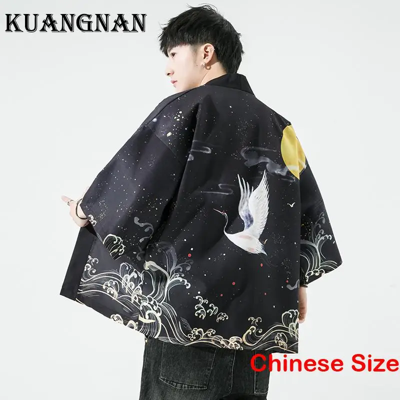 

Кардиган KUANGNAN с принтом мужское кимоно японская хаори винтажная одежда рубашка блузка Корейская одежда кардиганы 5XL Лето 2023