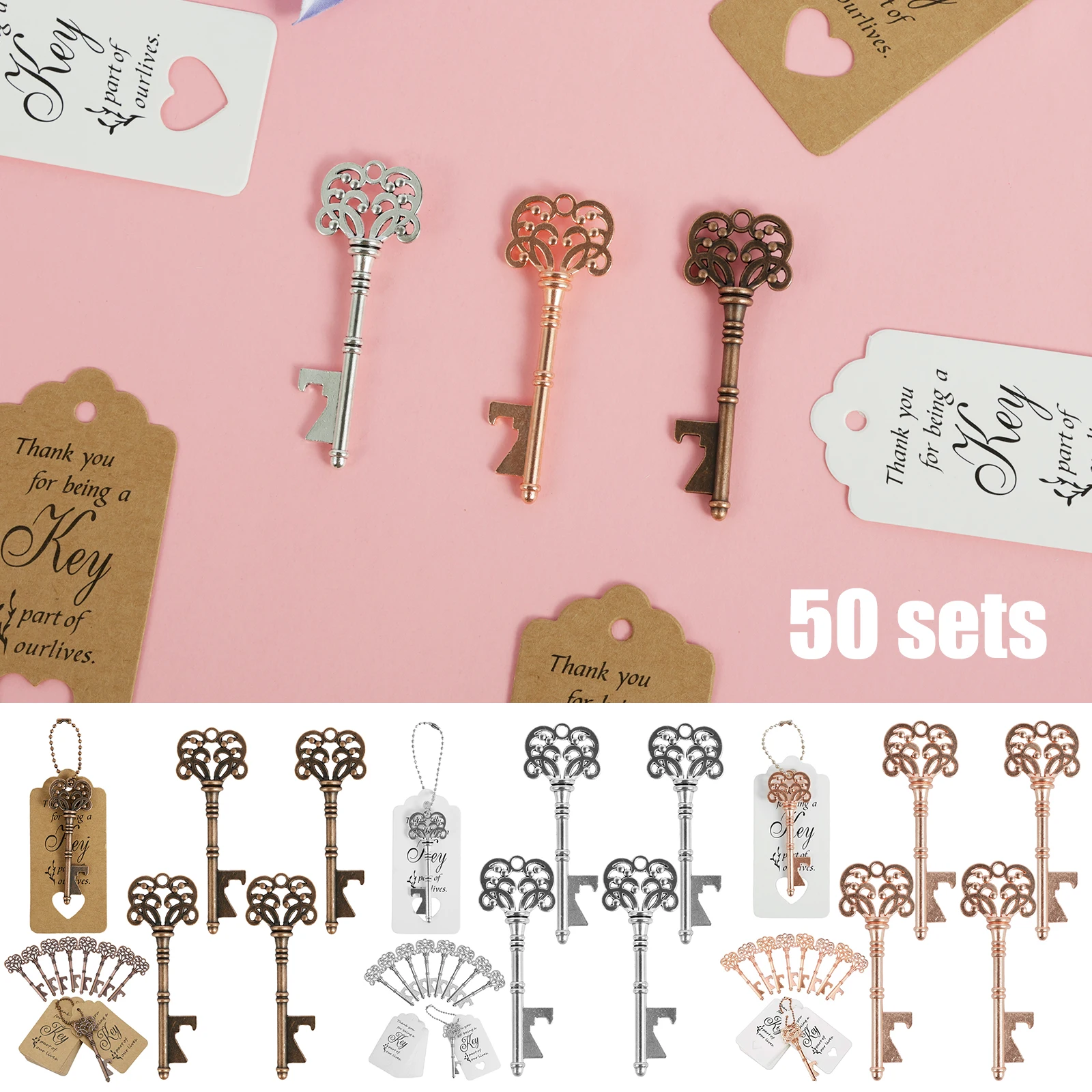 50Pcs Key Bottle Opener Metal Crown Beer Opener Keychain Vintage Key Beer Opener with Tag Card and Chain Wedding Guest Souvenirs
50Pcs Key Bottle Opener Metal Crown Beer Opener Keychain Vintage Key Beer Opener with Tag Card and Chain Wedding Guest Souvenirs