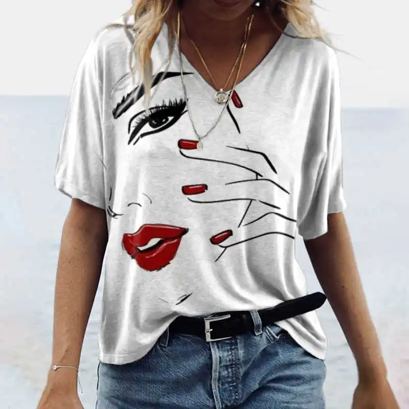 Fashion Women's T-shirt 3d Abstract Face Print Short Sleeve Sexy V-neck Tops Tees Summer New Y2k Daily Female Oversized T Shirt
Fashion Women's T-shirt 3d Abstract Face Print Short Sleeve Sexy V-neck Tops Tees Summer New Y2k Daily Female Oversized T Shirt