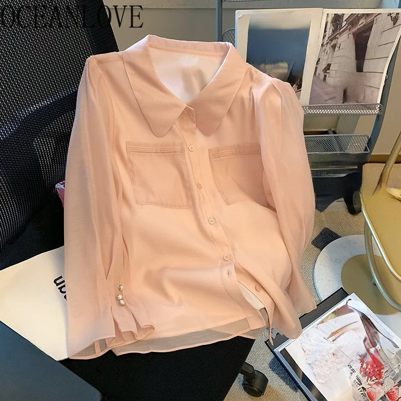 Peter Pan Collar Women Blouses Spring Summer Pink Solid Blusas Mujer Elegant Vintage Sweet Shirts Tops 
Peter Pan Collar Women Blouses Spring Summer Pink Solid Blusas Mujer Elegant Vintage Sweet Shirts Tops