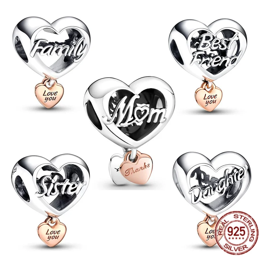 

NEW Authentic Silver 925 Love You Family Mum Daughter Sister Best Friend Heart Charm Bead Fit Original Pandora Bracelet Jewelry