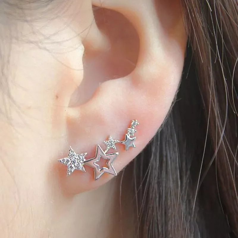 Pair Elegant Star Silvery Gold Color Stud Connected Earrings Women White Zircon Rhinestone Fashion Jewelry Girls Gifts
Pair Elegant Star Silvery Gold Color Stud Connected Earrings Women White Zircon Rhinestone Fashion Jewelry Girls Gifts