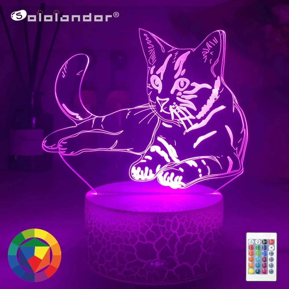 

Милый Котик, 3D лампа, ночник в виде животного, светодиодный USB-прибор для настроения, разноцветный светильник, настольная лампа для детей, по...